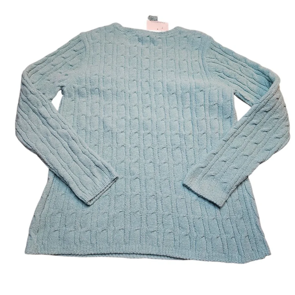 Croft Barrow Large Crystal Heather Blue Cable Knit Sweater - Picture 3 of 8
